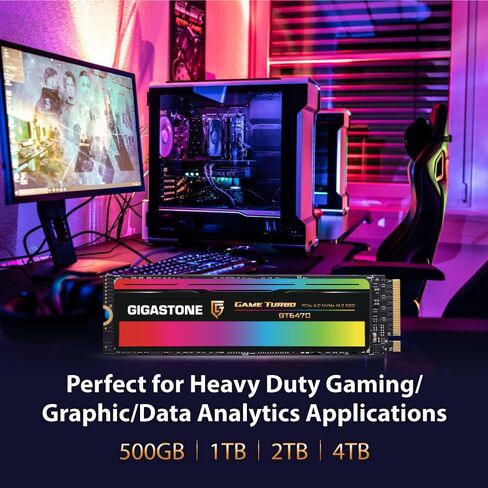Gigastone Game Turbo PCIe Gen4x4 SSD 500GB (2-Pack) ما يصل إلى 7000 ميجابايت/ثانية مع التخزين المؤقت SLC للألعاب/الكمبيوتر الشخصي/سطح المكتب/الكمبيوتر المحمول ضمان لمدة 5 سنوات M.2 NVMe PCIe 4.0 2280 محرك أقراص الحالة الصلبة الداخلي in Kuwait