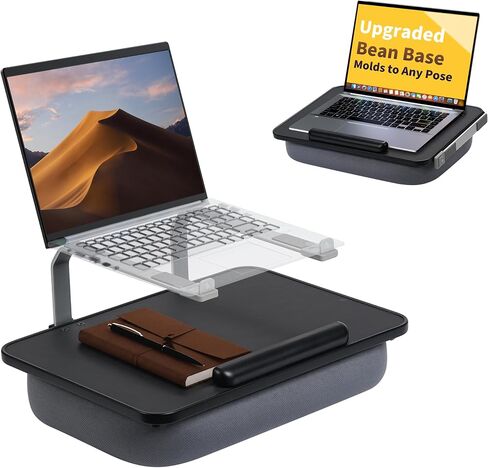 Rimkoo Elevated Lap Desk for 15.6" Laptop, 2-in-1 Dual Laptop Stand with Pillow Cushion, Lightweight Lap Tray for Couch & Bed, Ergonomic Design for Stable Typing & Relaxed Posture, Black in Saudi Arabia