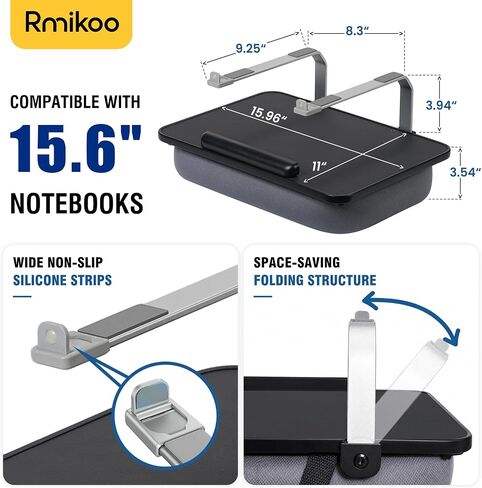 Rimkoo Elevated Lap Desk for 15.6" Laptop, 2-in-1 Dual Laptop Stand with Pillow Cushion, Lightweight Lap Tray for Couch & Bed, Ergonomic Design for Stable Typing & Relaxed Posture, Black in Saudi Arabia