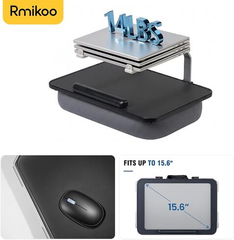 Rimkoo Elevated Lap Desk for 15.6" Laptop, 2-in-1 Dual Laptop Stand with Pillow Cushion, Lightweight Lap Tray for Couch & Bed, Ergonomic Design for Stable Typing & Relaxed Posture, Black in Saudi Arabia