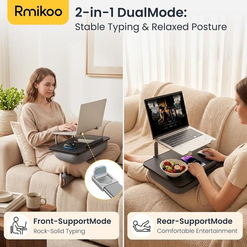 Rimkoo Elevated Lap Desk for 15.6" Laptop, 2-in-1 Dual Laptop Stand with Pillow Cushion, Lightweight Lap Tray for Couch & Bed, Ergonomic Design for Stable Typing & Relaxed Posture, Black in Saudi Arabia