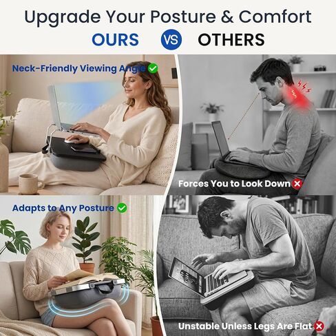 Rimkoo Elevated Lap Desk for 15.6" Laptop, 2-in-1 Dual Laptop Stand with Pillow Cushion, Lightweight Lap Tray for Couch & Bed, Ergonomic Design for Stable Typing & Relaxed Posture, Black in Saudi Arabia