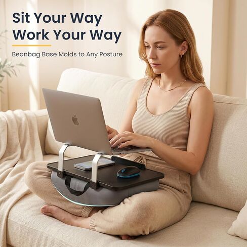Rimkoo Elevated Lap Desk for 15.6" Laptop, 2-in-1 Dual Laptop Stand with Pillow Cushion, Lightweight Lap Tray for Couch & Bed, Ergonomic Design for Stable Typing & Relaxed Posture, Black in Saudi Arabia