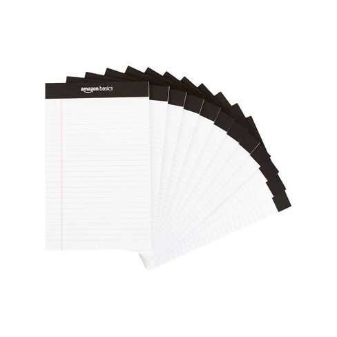 Amazon Basics Narrow Ruled Lined Writing Note Pads for Notes, Office Supplies, 5" x 8", White, 12-Pack of 50 Pages, Perforated in Kuwait