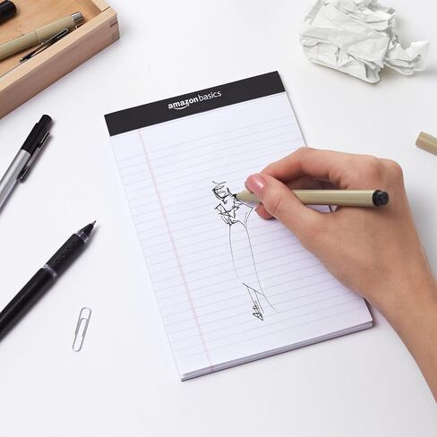 Amazon Basics Narrow Ruled Lined Writing Note Pads for Notes, Office Supplies, 5" x 8", White, 12-Pack of 50 Pages, Perforated in Kuwait