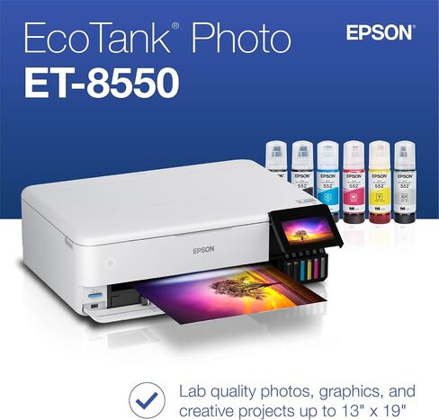 طابعة Epson EcoTank Photo ET-8550 اللاسلكية ذات التنسيق العريض الكل في واحد in Kuwait