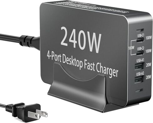 240W USB C Charger Block, 4 Port USB Fast Charging Station 100W Laptop Power Adapter for MacBook, Laptop, Tablet, iPad, iPhone, Cell Phone Multiple Devices Charging Station, Type C Charger in Kuwait