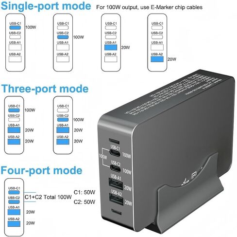 240W USB C Charger Block, 4 Port USB Fast Charging Station 100W Laptop Power Adapter for MacBook, Laptop, Tablet, iPad, iPhone, Cell Phone Multiple Devices Charging Station, Type C Charger in Kuwait