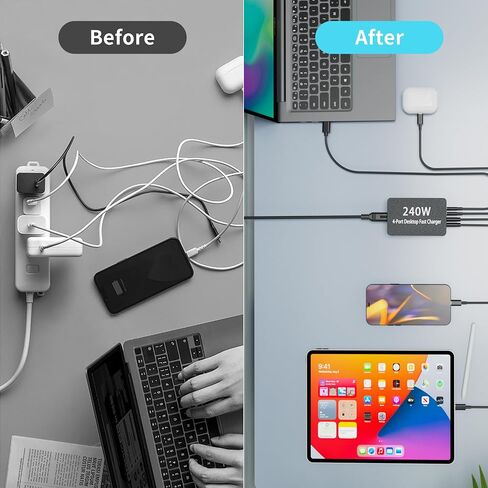 240W USB C Charger Block, 4 Port USB Fast Charging Station 100W Laptop Power Adapter for MacBook, Laptop, Tablet, iPad, iPhone, Cell Phone Multiple Devices Charging Station, Type C Charger in Kuwait