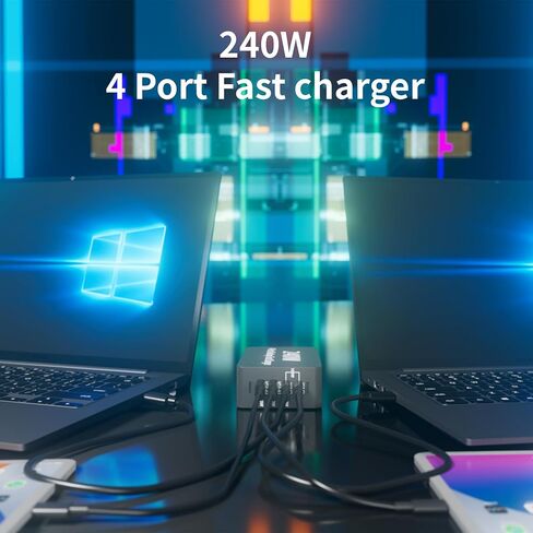 240W USB C Charger Block, 4 Port USB Fast Charging Station 100W Laptop Power Adapter for MacBook, Laptop, Tablet, iPad, iPhone, Cell Phone Multiple Devices Charging Station, Type C Charger in Kuwait