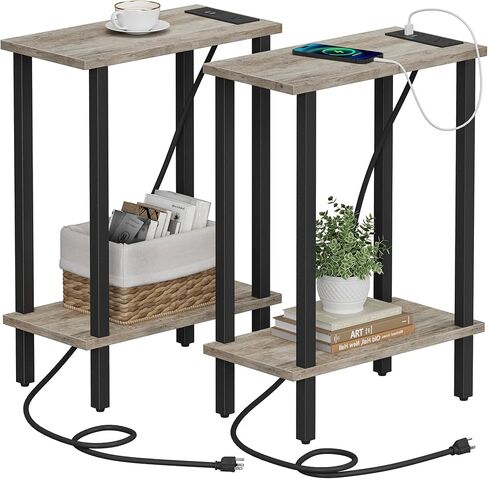 TUTOTAK Narrow Side Table, 2-Tier Small End Table with Charging Station in Saudi Arabia