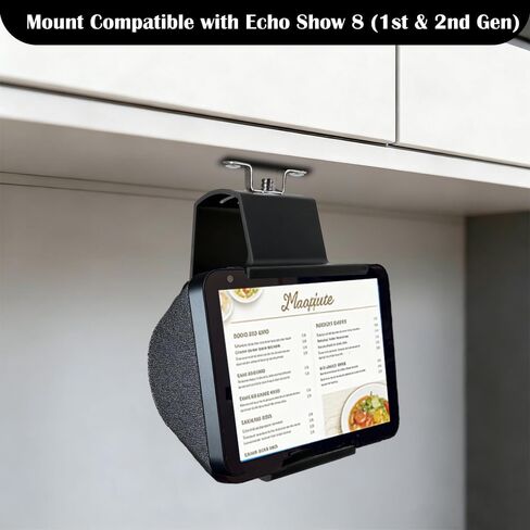 Under Cabinet Mount for Echo Show 8 (1st & 2nd Gen), Adjustable 30° Heavy Duty Kitchen Cabinet Hanging Holder with Cable Management, Space-Saving Hanging Display Bracket for Kitchens & RVs in Saudi Arabia