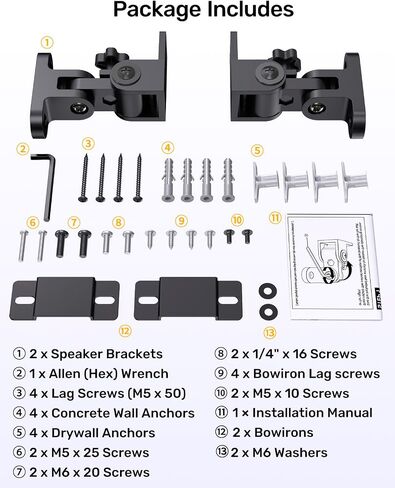 Universal Speaker Wall Mount Bracket Pair for Rear or Bookshelf Speakers in Kuwait