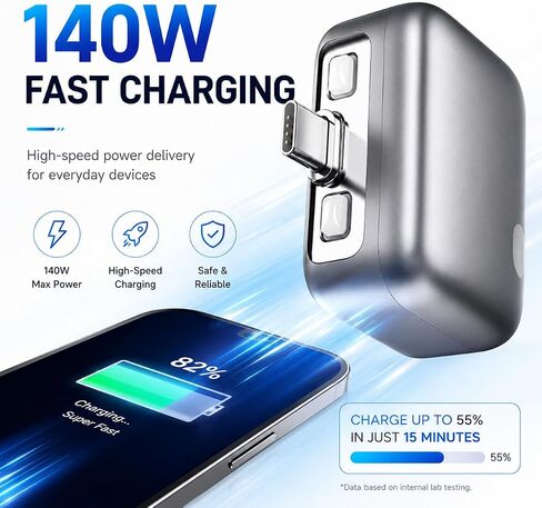 140W Smart Auto Stop Charging Adapter, Silver Disconnect Charger for Laptop, Phone & Tablet, Auto Shut Off USB-C Charger Adapter, Charger Stops Charging When Full, Travel Charging Accessory in Saudi Arabia