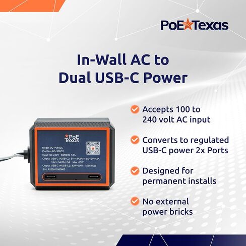 PoE Texas in-Wall Dual USB-C Power Adapter, 30W Per Port in Saudi Arabia