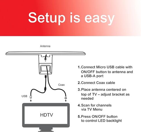 GE LED Enlighten HD Color Changing RGB Backlight Hover TV Antenna, 4K 1080P Digital HDTV VHF UHF, TV Antenna for Smart TV, Long Range TV Antenna Indoor, 70947 in Saudi Arabia