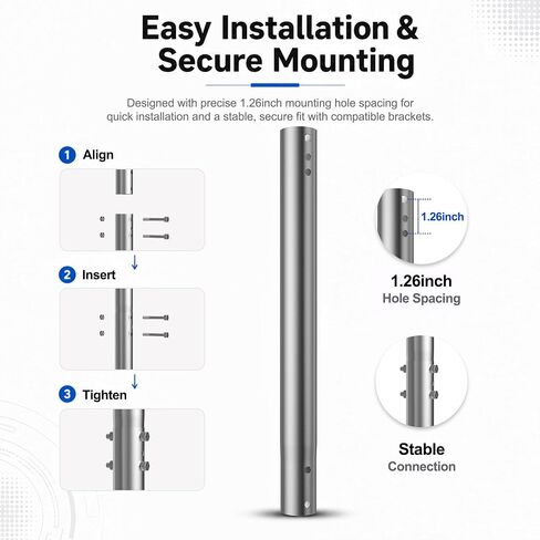 14'' Antenna Pole Mount Extension Pipe with Two Mounting Holes, Compatibility with ASIN B0DLKGHV6J and B0D4XZWFBR, Stainless Steel Extender Tube Bracket Rod Allows for Length Adjustment in Saudi Arabia