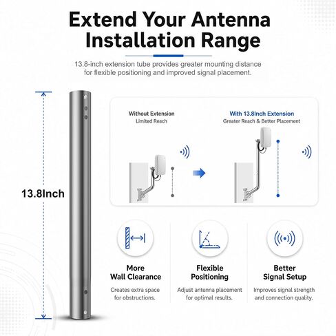 14'' Antenna Pole Mount Extension Pipe with Two Mounting Holes, Compatibility with ASIN B0DLKGHV6J and B0D4XZWFBR, Stainless Steel Extender Tube Bracket Rod Allows for Length Adjustment in Saudi Arabia