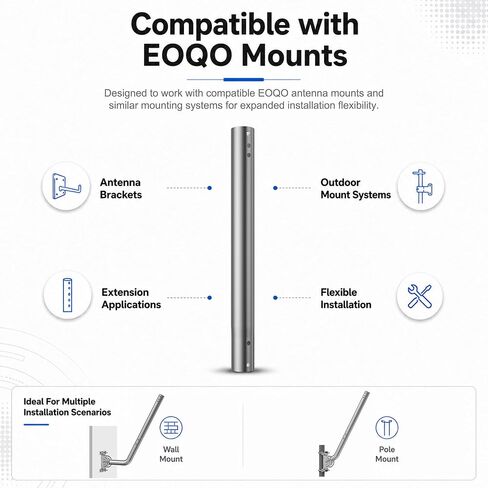 14'' Antenna Pole Mount Extension Pipe with Two Mounting Holes, Compatibility with ASIN B0DLKGHV6J and B0D4XZWFBR, Stainless Steel Extender Tube Bracket Rod Allows for Length Adjustment in Saudi Arabia