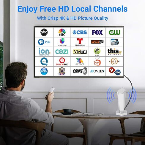 TV Antenna for Smart TV Indoor, Digital Indoor TV Antenna for Local Channels with Strong Magnetic Base, Long Range Reception,Easy Installation, 4K HD 1080P,8.2ft Cables in Saudi Arabia