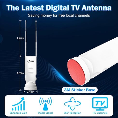 Rabbit Ear TV Antenna 2025 Upgraded -HIDB TV Antenna for Smart TV Indoor, Cut Cable for Free 4K/1080p HD Channels, Long Range Reception, 360° Signal for Smart & Old TVs, Easy Setup, VHF/UHF Support! in Saudi Arabia