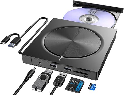 External CD/DVD Drive,DVD Player for Laptop,6 in 1 Portable DVD Reader Writer ROM Drive,USB CD Burner External Disk Drive Compatible with Laptop Desktop Mac,Windows 11/10/8/7 Linux OS in Saudi Arabia