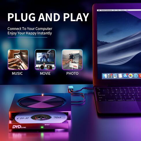 External CD/DVD Drive,DVD Player for Laptop,6 in 1 Portable DVD Reader Writer ROM Drive,USB CD Burner External Disk Drive Compatible with Laptop Desktop Mac,Windows 11/10/8/7 Linux OS in Saudi Arabia