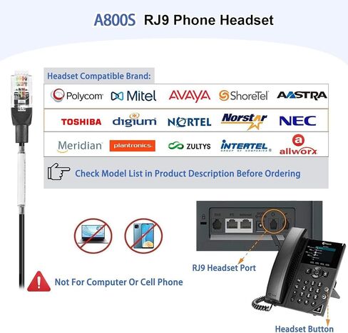 Arama Phone Headset for Office Phones for Polycom & Other IP Phones(A800S1) in Kuwait