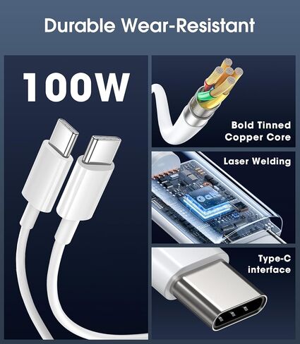 Mac Book Pro Charger - 100W GaN USB C Laptop Charger Compatible with MacBook Pro/Air 16, 15, 14, 13 Inch, MacBook M1 M2 M3 M4 M5, iPad Pro/Air and All Type C Device, Type C to C Fast Charger in Kuwait