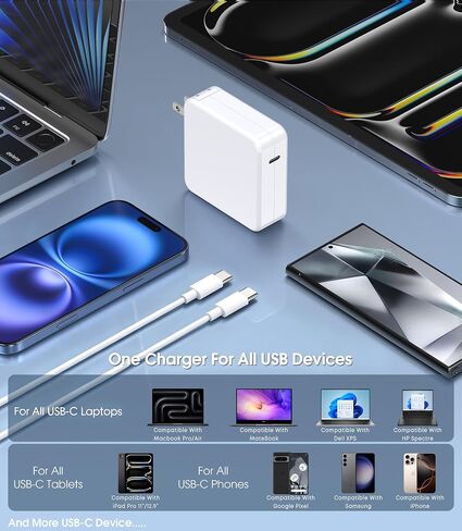 Mac Book Pro Charger - 100W GaN USB C Laptop Charger Compatible with MacBook Pro/Air 16, 15, 14, 13 Inch, MacBook M1 M2 M3 M4 M5, iPad Pro/Air and All Type C Device, Type C to C Fast Charger in Kuwait