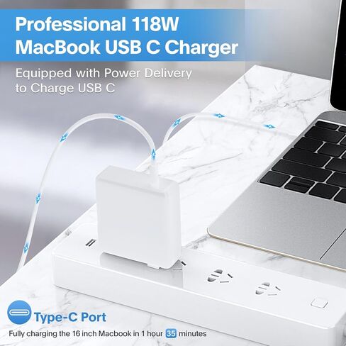 Mac Book Pro Charger - 118W USB C Fast Charger Power Adapter Compatible with MacBook Pro/MacBook Air 16 15 14 13 Inch, M1 M2 M3 M4 M5, New iPad Pro and All USB C Device, Charge Cable 6.6ft in Kuwait