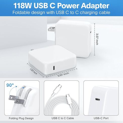Mac Book Pro Charger - 118W USB C Fast Charger Power Adapter Compatible with MacBook Pro/MacBook Air 16 15 14 13 Inch, M1 M2 M3 M4 M5, New iPad Pro and All USB C Device, Charge Cable 6.6ft in Kuwait