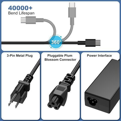 65W USB C Laptop Charger Compatible with HP Spectre X360,Spectre,Elitebook x360,Elitebook,Envy,Omnibook,Elite x2,Chromebook,Dragonfly,Zbook,ProBook Travel Type C AC Adapter Power Cord Supply in Kuwait