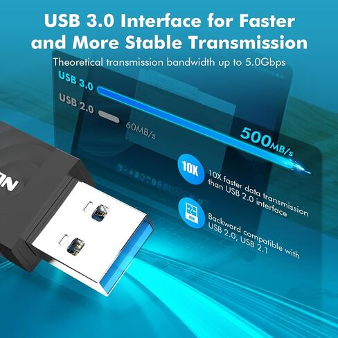 NEWFAST AC1300 Nano USB WiFi محول NF-U323، محول واي فاي ثنائي النطاق 2.4G/5G لأجهزة الكمبيوتر المكتبية، MU-MIMO WiFi Dongle، USB 3.0، يدعم Windows 11/10/8.1/8/7/XP، Mac OS 10.11-10.15 in Kuwait