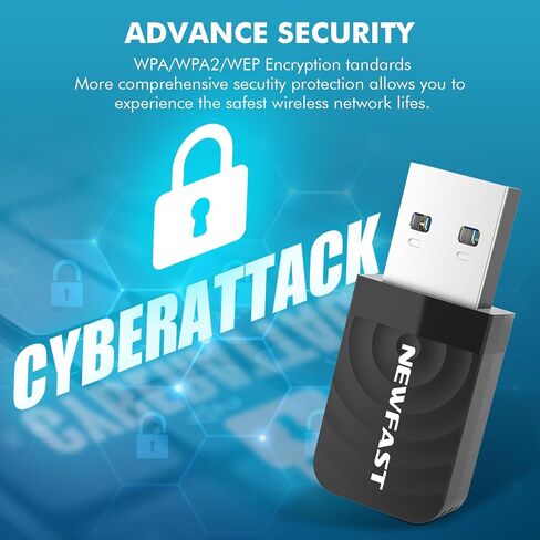 NEWFAST AC1300 Nano USB WiFi محول NF-U323، محول واي فاي ثنائي النطاق 2.4G/5G لأجهزة الكمبيوتر المكتبية، MU-MIMO WiFi Dongle، USB 3.0، يدعم Windows 11/10/8.1/8/7/XP، Mac OS 10.11-10.15 in Kuwait
