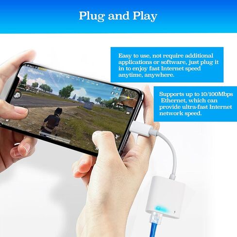 محول إيثرنت USB-C مع الشحن - محول شبكة LAN محمول متوافق مع iPhone 15 Pro/Max/Plus وMacBook Pro/Air 2018 وSamsung وiPad والمزيد in Kuwait