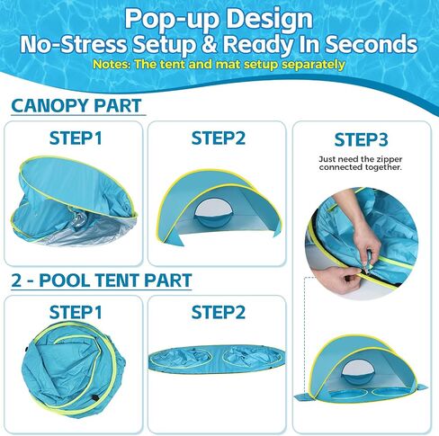 Pop Up Baby Beach Tent with 2 Pool and 84"x75" Play Mat,UPF 50+ Sun Protection,Portable Sun Shelter for Infants and Toddlers Outdoor Water Play,Family Beach Trips,Camping, Beaches Essentials in Kuwait