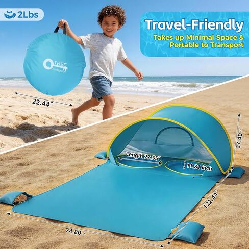 Pop Up Baby Beach Tent with 2 Pool and 84"x75" Play Mat,UPF 50+ Sun Protection,Portable Sun Shelter for Infants and Toddlers Outdoor Water Play,Family Beach Trips,Camping, Beaches Essentials in Kuwait