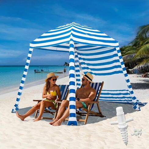 Grandekor Upgraded 6'×6' Pop Up Beach Canopy Tent Bold Blue White Stripe in Saudi Arabia