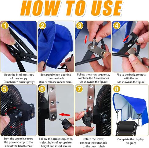 Beach Chair Canopy Umbrella Sun Shade Attachment, Adjustable Top 17-27.5 IN in Kuwait