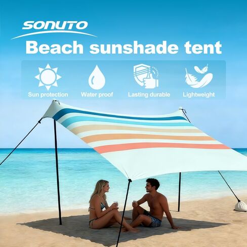 Beach Tent Shade Canopy UPF50+Protection & Windproof Pop Up Beach Shelter Tent with 2 Stability Poles 4 Sandbags for Family, Travel & Camping, Easy Setup in Saudi Arabia