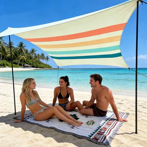 Beach Tent Shade Canopy UPF50+Protection & Windproof Pop Up Beach Shelter Tent with 2 Stability Poles 4 Sandbags for Family, Travel & Camping, Easy Setup in Saudi Arabia