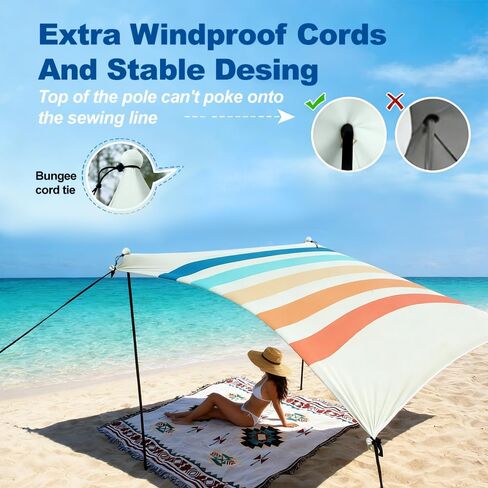 Beach Tent Shade Canopy UPF50+Protection & Windproof Pop Up Beach Shelter Tent with 2 Stability Poles 4 Sandbags for Family, Travel & Camping, Easy Setup in Saudi Arabia