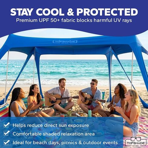 TopShade Beach Canopy Tent. Easy Setup, 10 ft x10 ft, Blue, Castle Mode in Kuwait