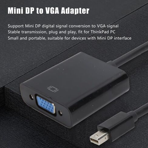 Limen 5.91 Inch Black ABS Housing Mini DP to VGA Adapter Plug and Play Converter Cable Portable Signal Adapter for Laptop ThinkPad PC and Projector in Saudi Arabia