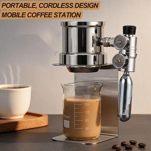Pneumatic Espresso Coffee Machine, Manual Air Pressure Coffee Maker with Pressure Gauge and Pressure Relief Valve, Stainless Steel Material, Detachable Portable Design for Home, Travel, Camping in Saudi Arabia