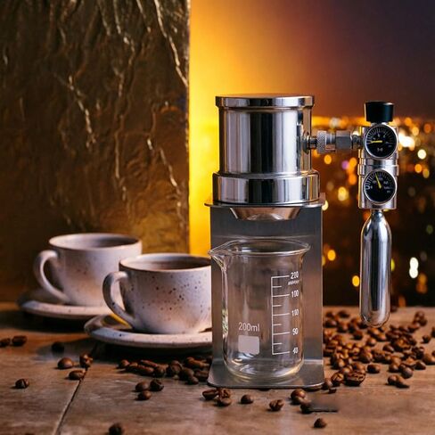 Pneumatic Espresso Coffee Machine, Manual Air Pressure Coffee Maker with Pressure Gauge and Pressure Relief Valve, Stainless Steel Material, Detachable Portable Design for Home, Travel, Camping in Saudi Arabia