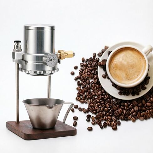 Pneumatic Espresso Machine, Manual Air Pressure Coffee Maker With Pressure Gauge And Relief Valve, 9 Bar Extraction, Wooden Base, Concentration Adjustable, For Home, Travel, Camping in Saudi Arabia