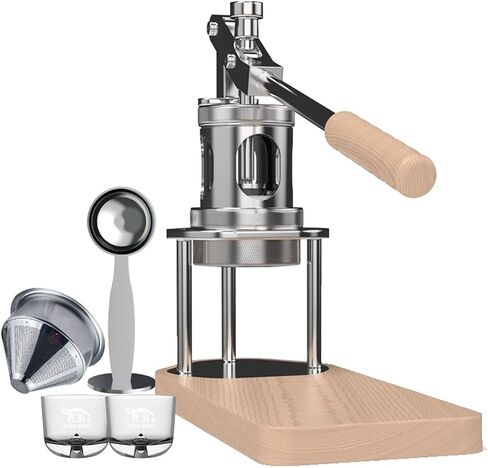 58mm Pneumatic Coffee Machine, Manual Air Pressure Coffee Maker With Pressure Gauge And Wooden Base, 6-9 Bar Extraction, Stainless Steel Material, Detachable Portable Design For Home, Travel, in Saudi Arabia