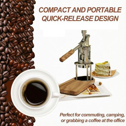 58mm Pneumatic Coffee Machine, Manual Air Pressure Coffee Maker With Pressure Gauge And Wooden Base, 6-9 Bar Extraction, Stainless Steel Material, Detachable Portable Design For Home, Travel, in Saudi Arabia